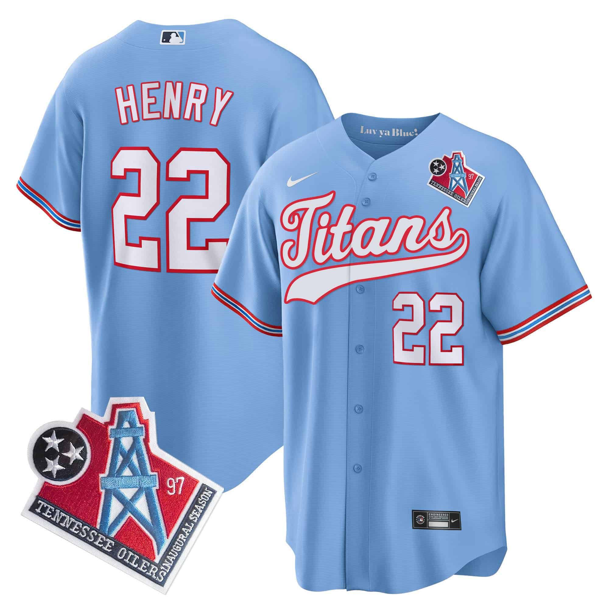 Men Tennessee Titans #22 Henry Light Blue Nike 1997 Throwback Limited Cool Base NFL Jersey